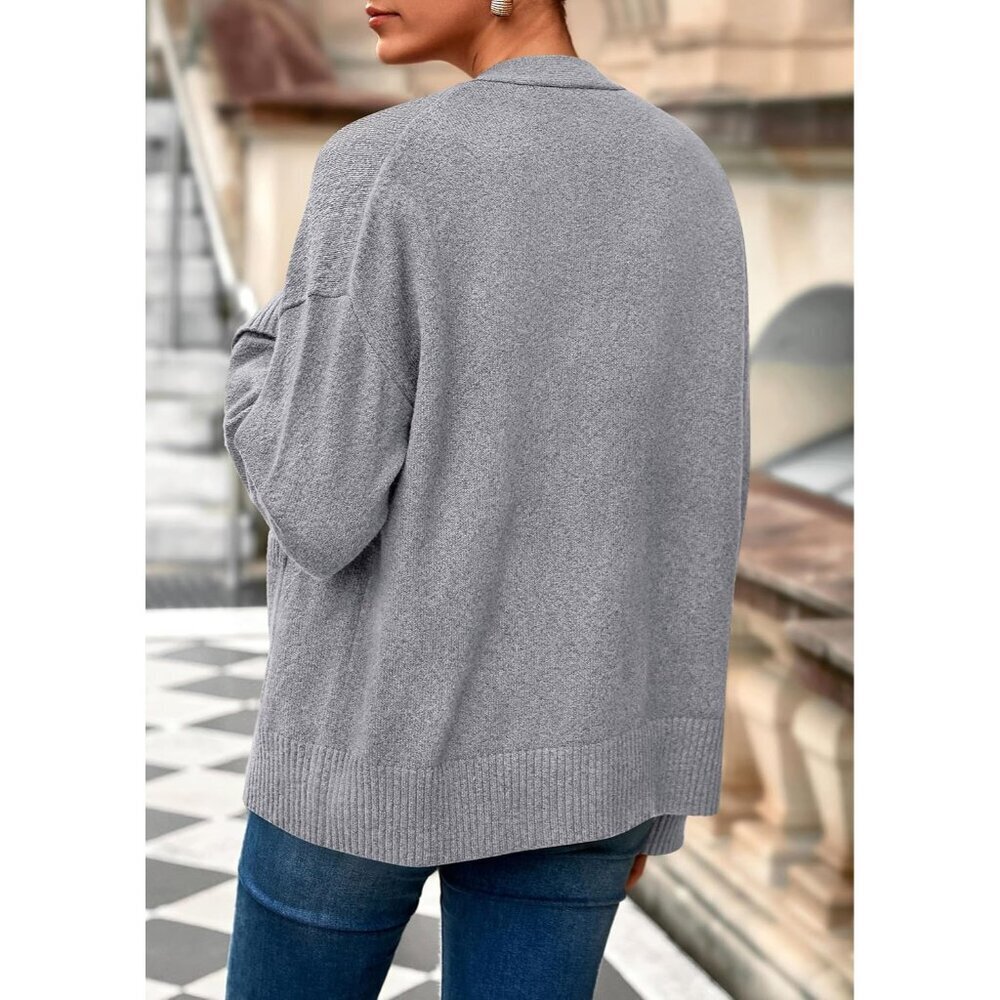 Women's Chunky Knit Oversized Cardigan V Neck Button Fall Winter - Picture 4 of 8